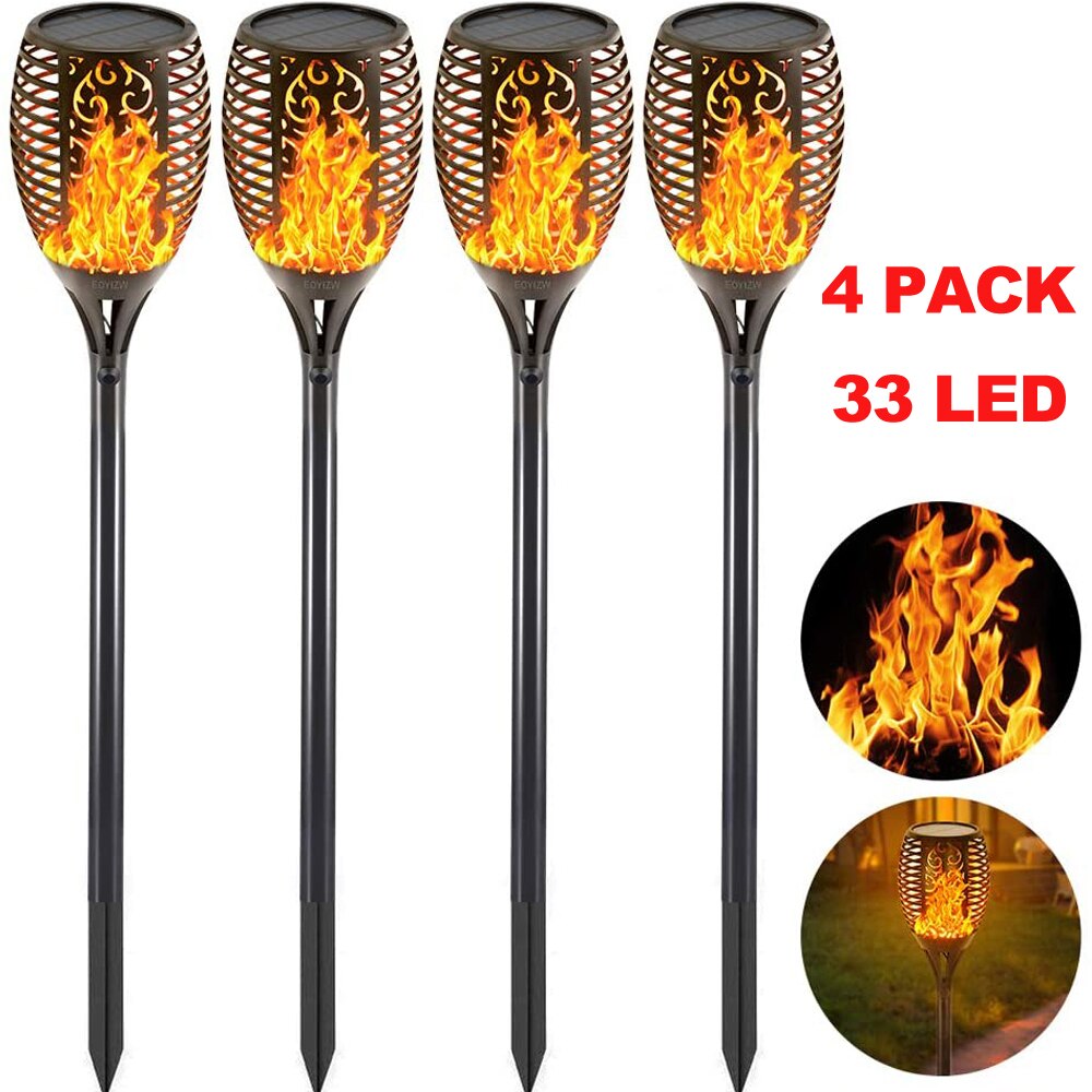 12 ledet 33 ledet sol flamme fakkel lys flimrende vanntett hage dekorasjon landskap plen lampe sti belysning fakkel utendørs få øye på: 4 stk 33 ledet
