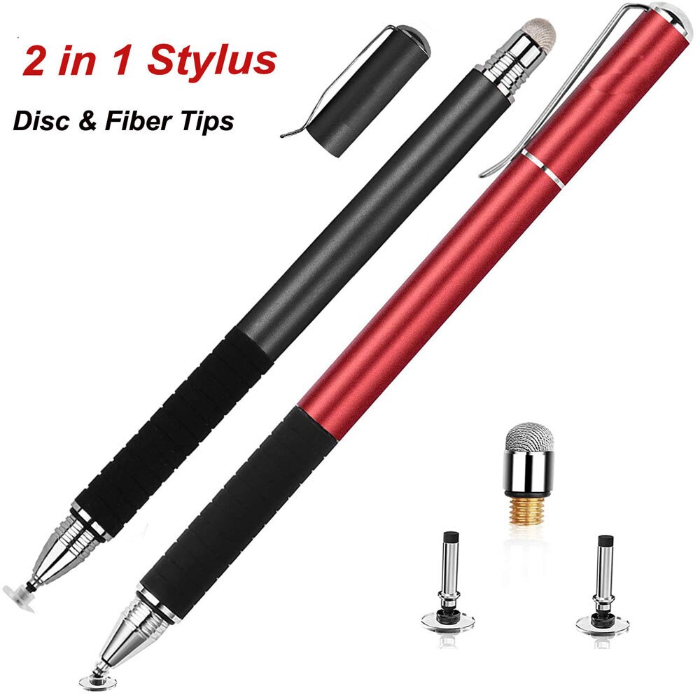 2 in 1 Precision Series Disc Stylus Drawing Touch Pen with 2 Replaceable Disc Tips and 1 Fiber Tip for All Touch Screen Devices