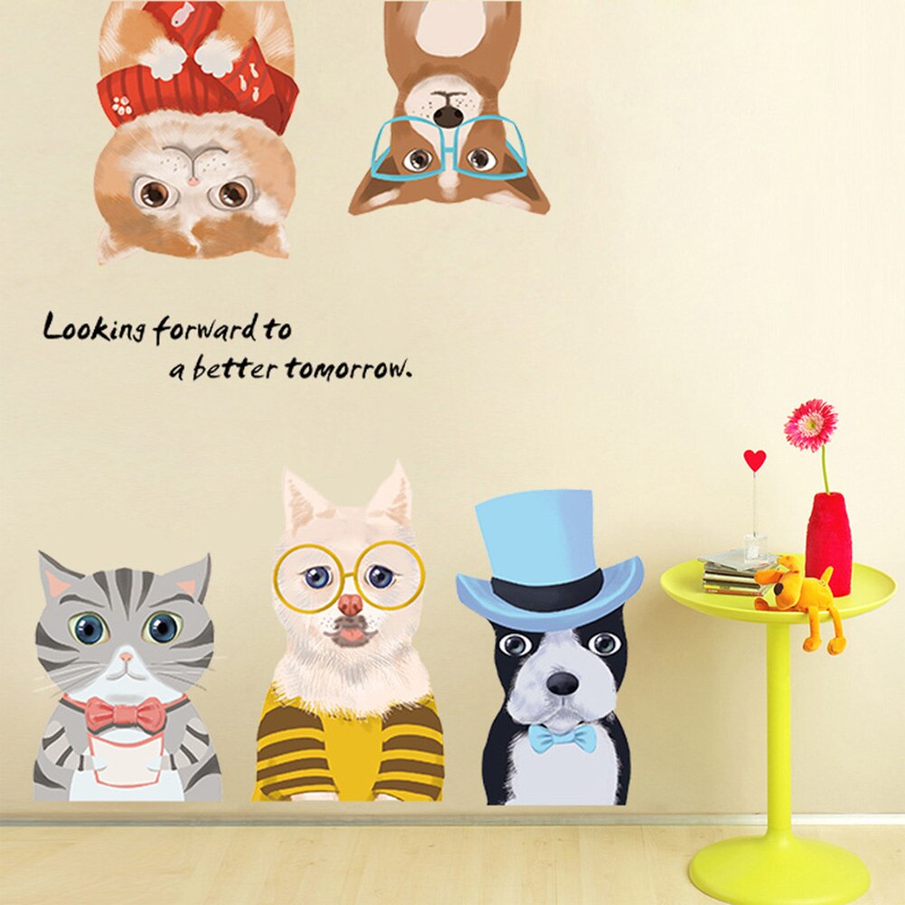 Muurstickers, Cartoon Honden Katten Pvc Stickers Verwijderbare Muur Posters Voor Slaapkamer Woonkamer