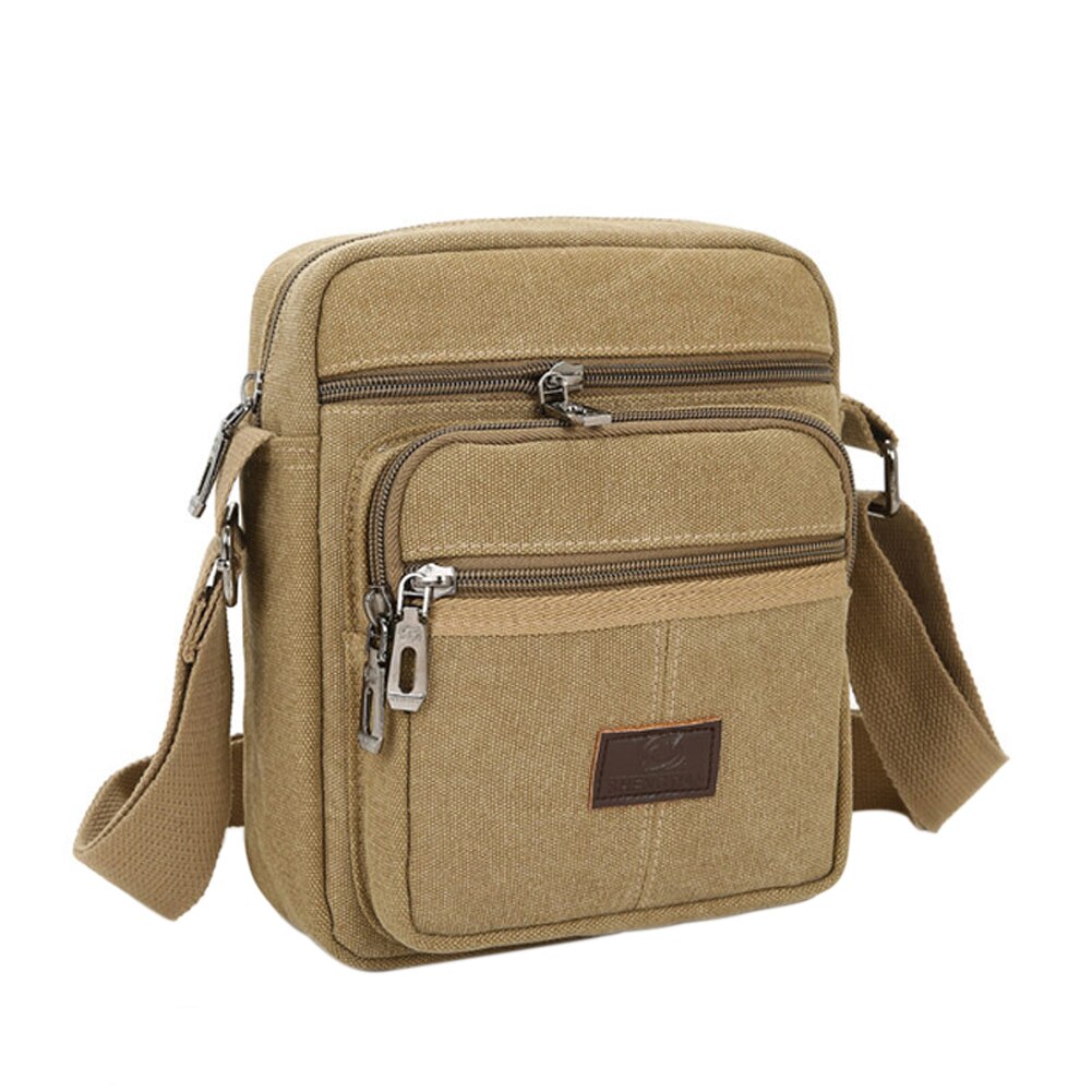 Men Canvas Casual Shoulder Bag Tear Resistant Outdoor Travel Multi Pockets Crossbody Anti Wrinkle Solid Adjustable Strap: Khaki