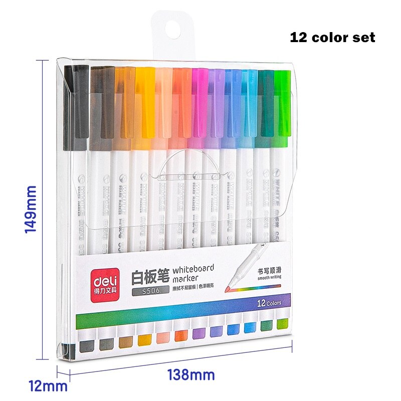 Rotuladores borrables de pizarra blanca para niños, juego de bolígrafos de varios 12 colores para dibujo, oficina, Reunión, profesor de escuela, A6759: 12 color set