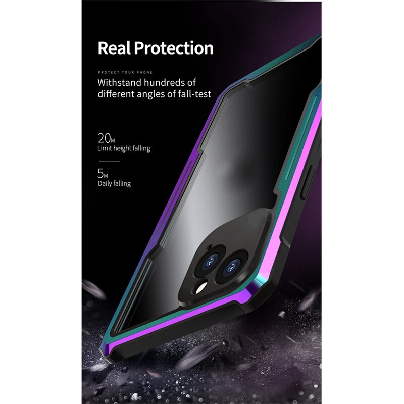 Phone Case for Apple iPhone 12 Pro - Metal Frame PC Clear Backplane 3-in-1 Protective Cover