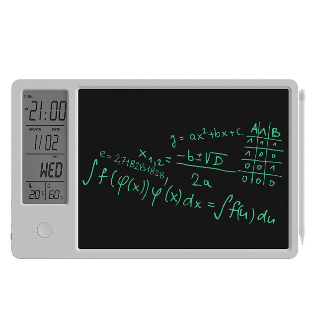9.5 Inch Electronic Digital Clock Calendar LCD Writing Tablets Doodle Drawing Pad Board with Thermometer and Hygrometer for Kids: White