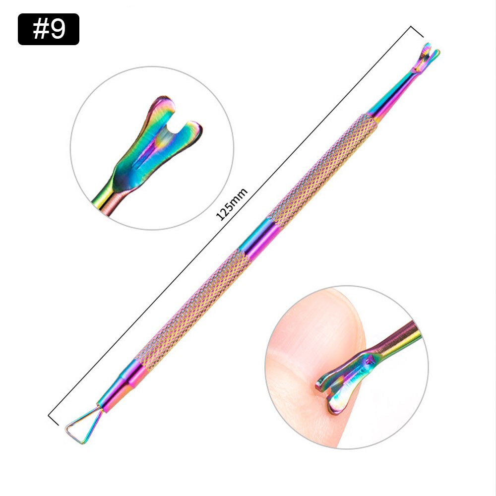 1pcs Rainbow Nail Cuticle Pushers Tweezers Nipper Clipper Scissor Dual-end Dead Skin Remover Manicure Pedicure Nail Art Tool: Pattern 9