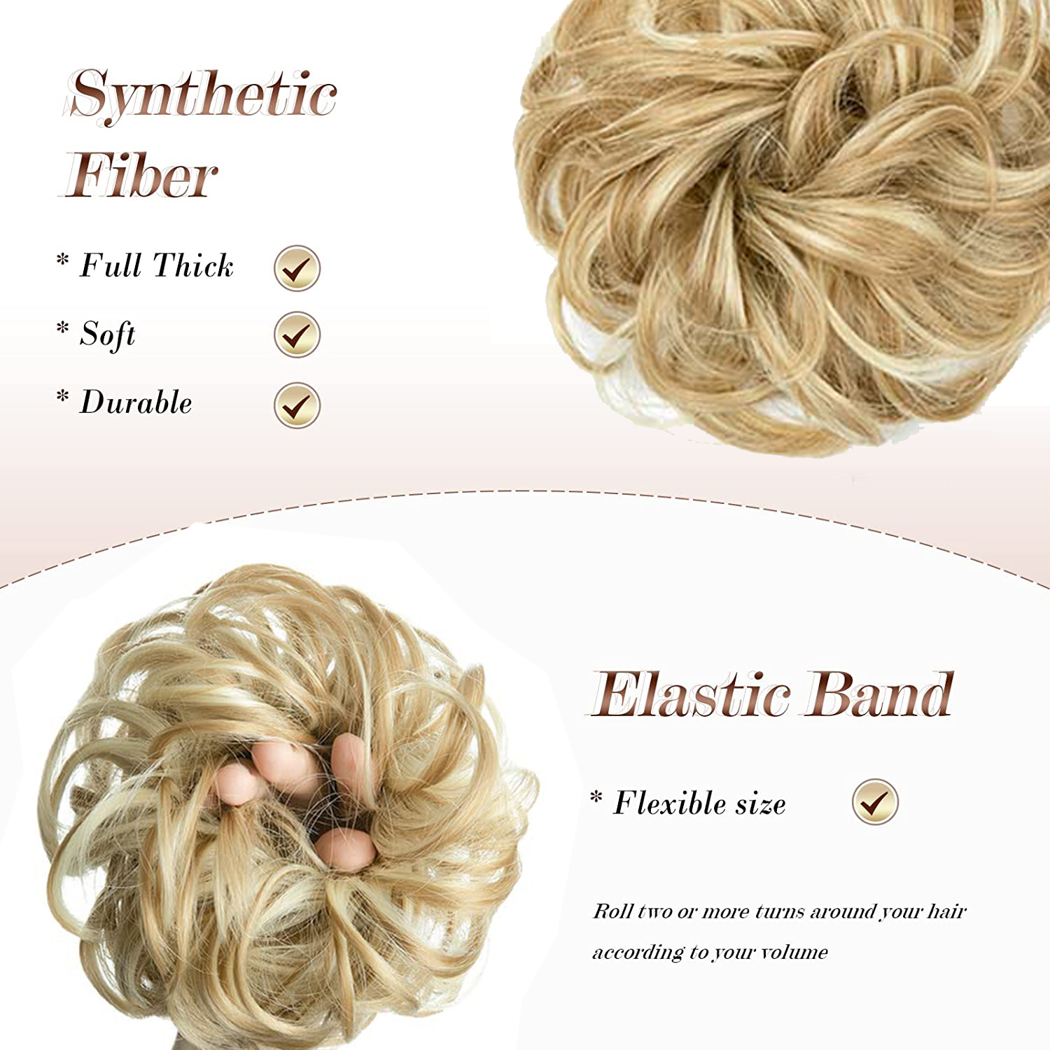 6-Zoll-Kunsthaar-Dutt-Erweiterungen, unordentliche lockige elastische Haargummis, Haarteile, Chignon, Krapfen, Hochsteckfrisur, Haarteile für Frauen