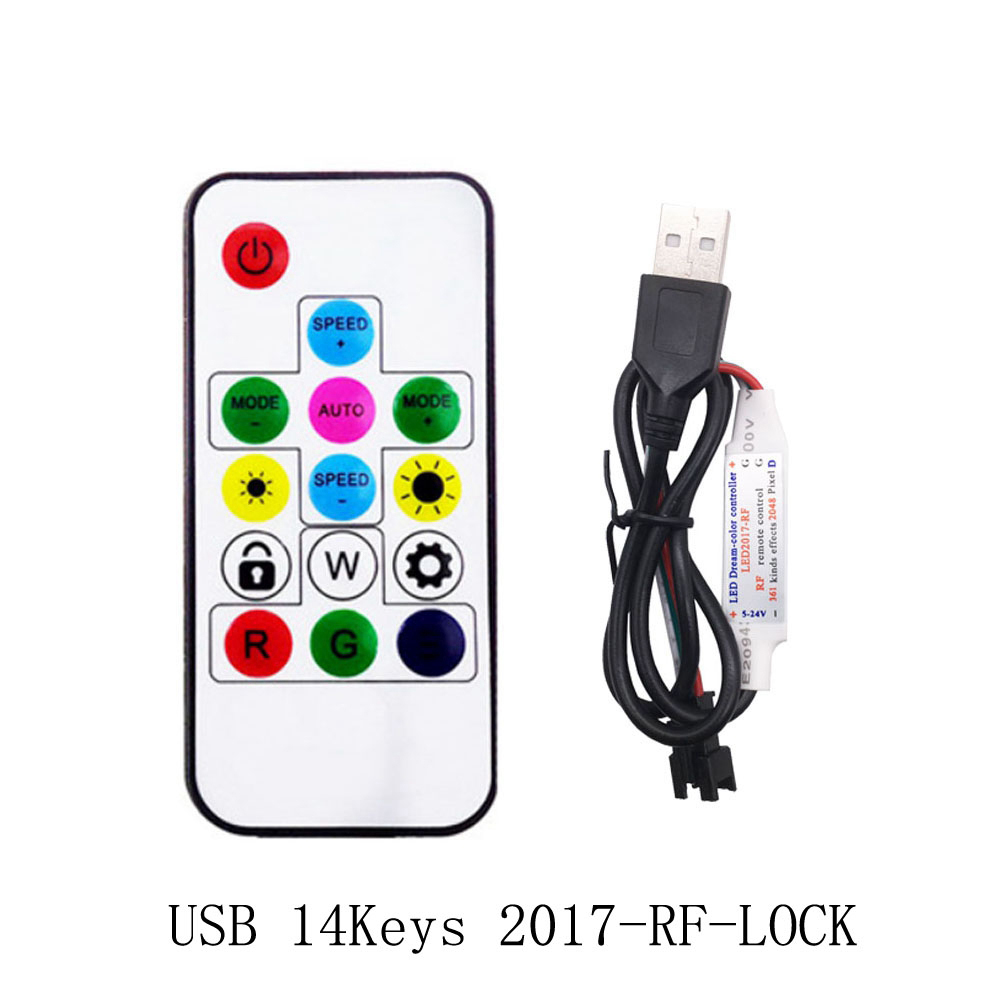WS2812B WS2811 Led Pixels Strip Controller 3Keys RF 14/17/21Keys USB/DC Led Light Tape Remote Controller DC5-24V: Gold