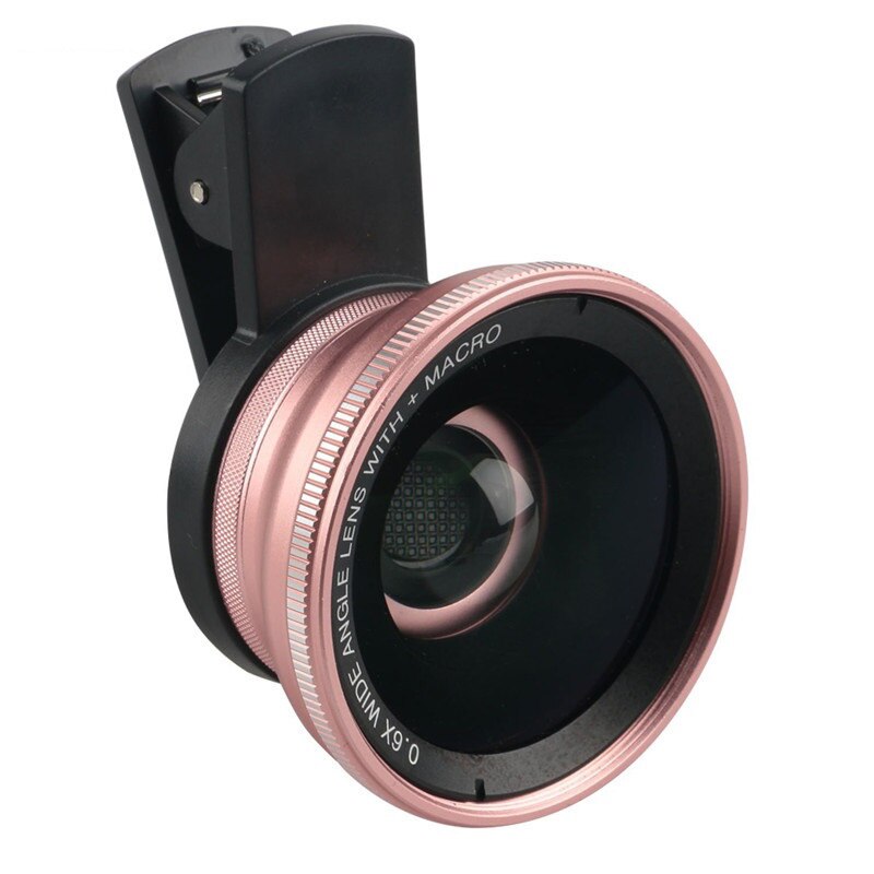 2 en 1 objectif de téléphone portable 4K HD 15X macro 0.6X objectif grand Angle pour iPhone 8 10 X Samsung LG Kit de caméra accessoires de téléphone portable: Rose gold-0.6X