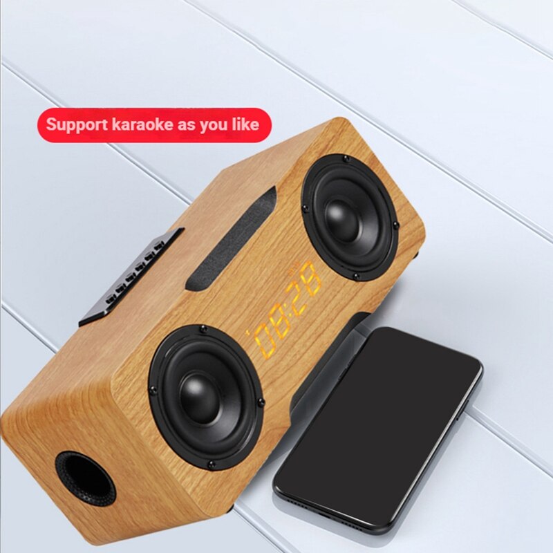 Wooden Sound Box Home Desktop Computer Wireless Bluetooth Speaker Alarm Clock Sound Bar Audio