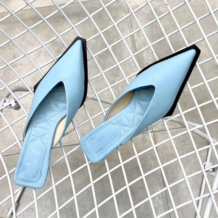 Suojialun lente dames muiltjes dunne lage hak dames pantoffels slip op puntige neus ondiepe sandaal casual slides: Blauw / 38