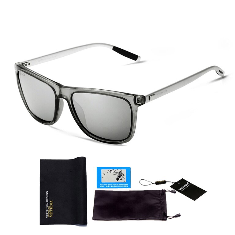 Veithdia mærke unisex retro aluminium +tr90 firkantede solbriller polariseret linse vintage brille tilbehør solbriller til mænd/kvinder: Sølv
