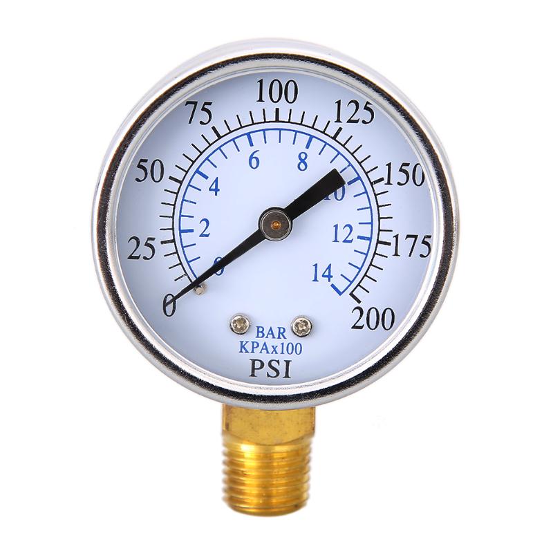 Air Compressor Pneumatic Hydraulic Fluid Pressure Gauge 2" Face Side Mount 1/4" NPT 200PSI Measure Air Water Oil Gas