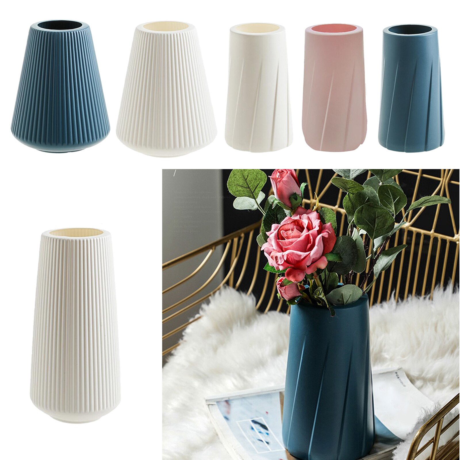 Flower Vase Decoration Plastic Flower Pot Houswarming Blue 8 Styles