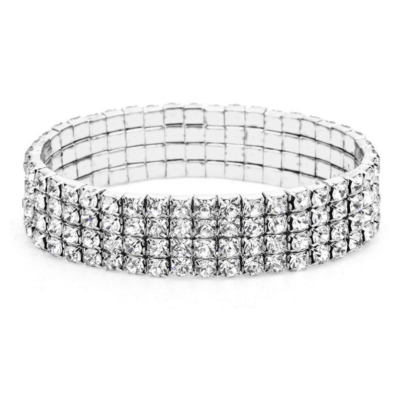 Silver Color Stretchy 1/2/3/4/5 Rows Bracelet Anklet Ankle chain Rhinestones Foot Jewelry Crystal Bracelet: SILVER PLATED