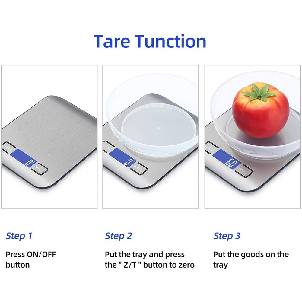 Digital Food Kitchen Weighing Scales LCD Display 10KG Cooking Measuring Scale Waterproof for Home Baking Stainless Steel