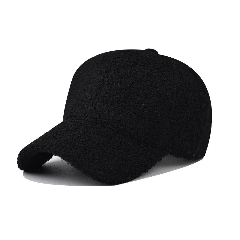 FS Neue Warme Winter Lammwolle Hüte Für Frauen schlicht Grau Braun Baseball Kappe Ich bin Freien Winddicht Männer Kappen Casquette Homme: Schwarz Baseball Deckel