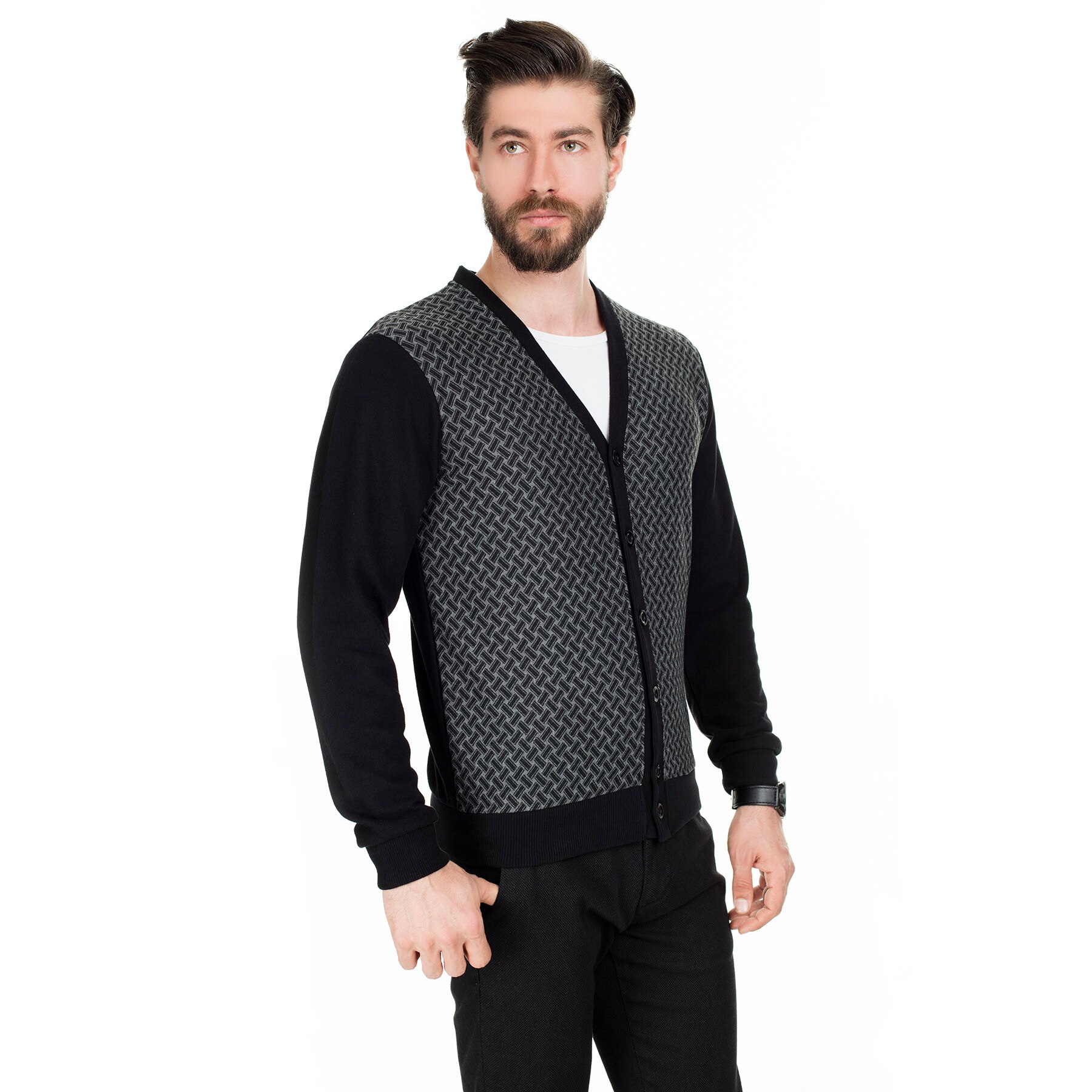 Buratti col en V bouton Cardigan homme CARDIGAN 456213 K1: Black / XXL