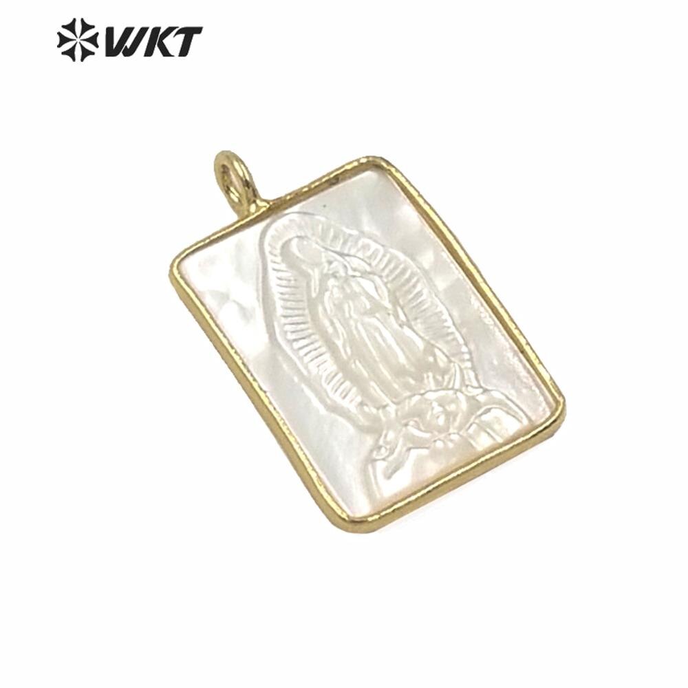 WT-JP234 Erstaunlich Rechteck Gold Farbe Lünette Medaille murmeln Von Gott Anhänger glänzend Mopp Hülse Reines Maria Schmuck Anhänger