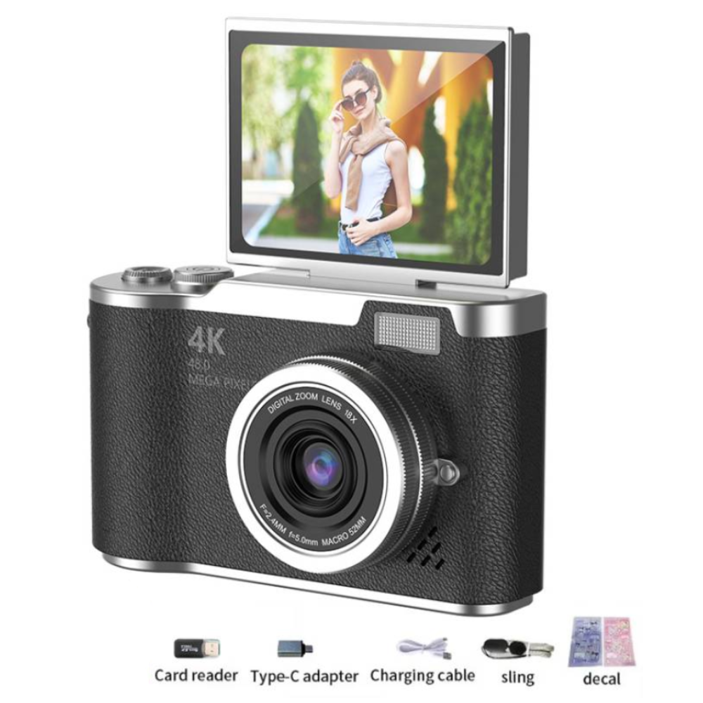 4K Digital Camera CCD 180° Flip Screen Selfie Camera 8X Digital Zoom 48MP Portable Digital Photography Camera with 32G Card: PURPLE