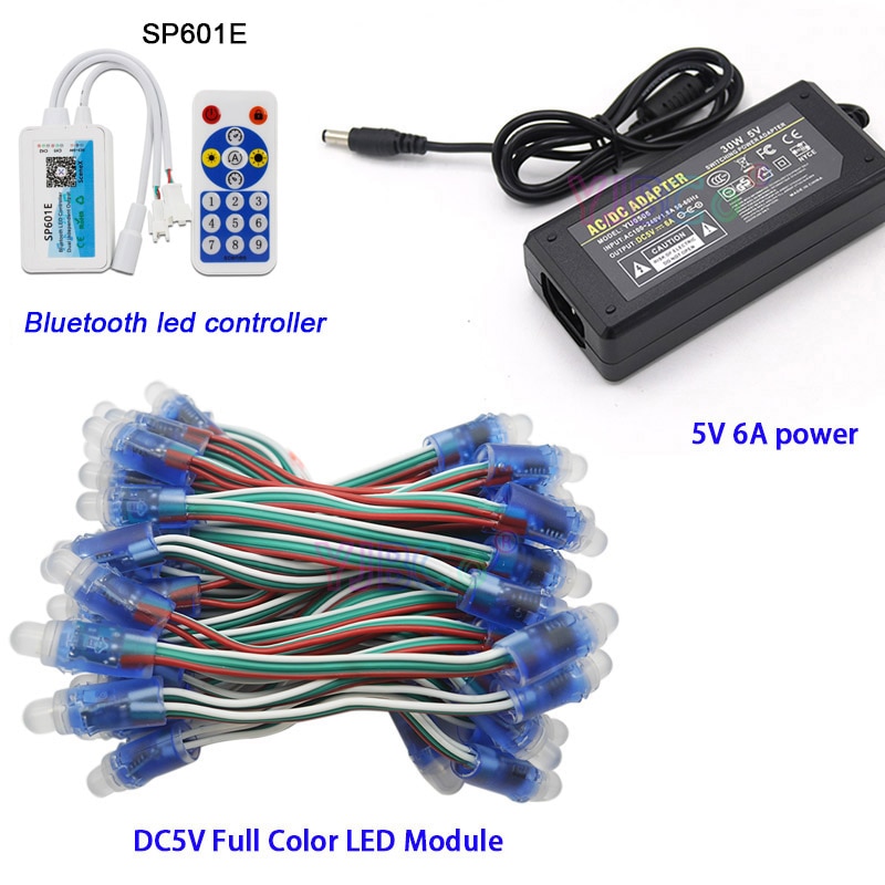 Dc5v 50 stk  ws2811 ic rgb pixel led modul lys fuld farve  ip67 , wifi led spi controller ,5v 6a led strømforsyning oplader adapter