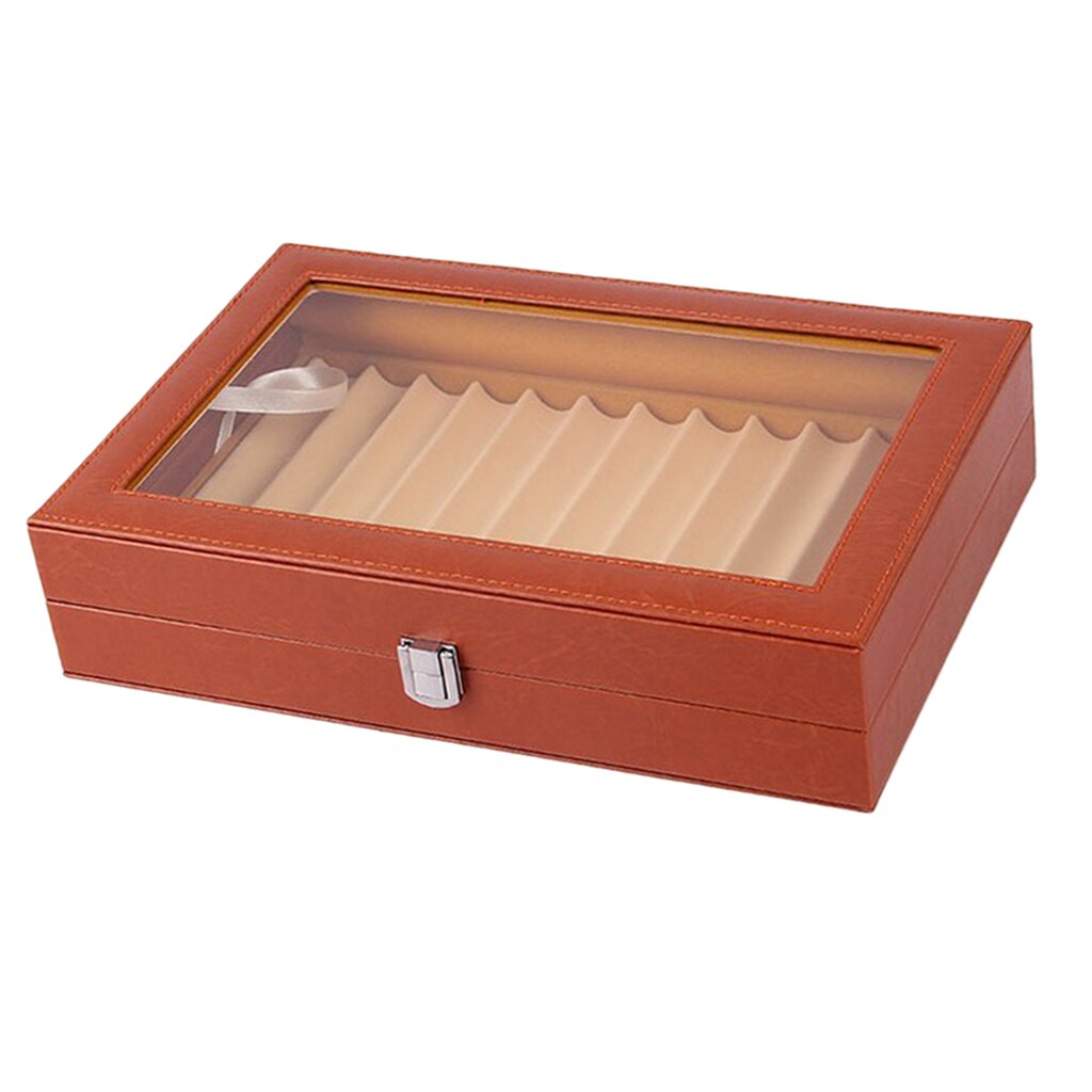 12 Slots Leatherette Pen Display Case Storage and Fountain Pen Collector Organizer Box with Glass Top Lid: Orange