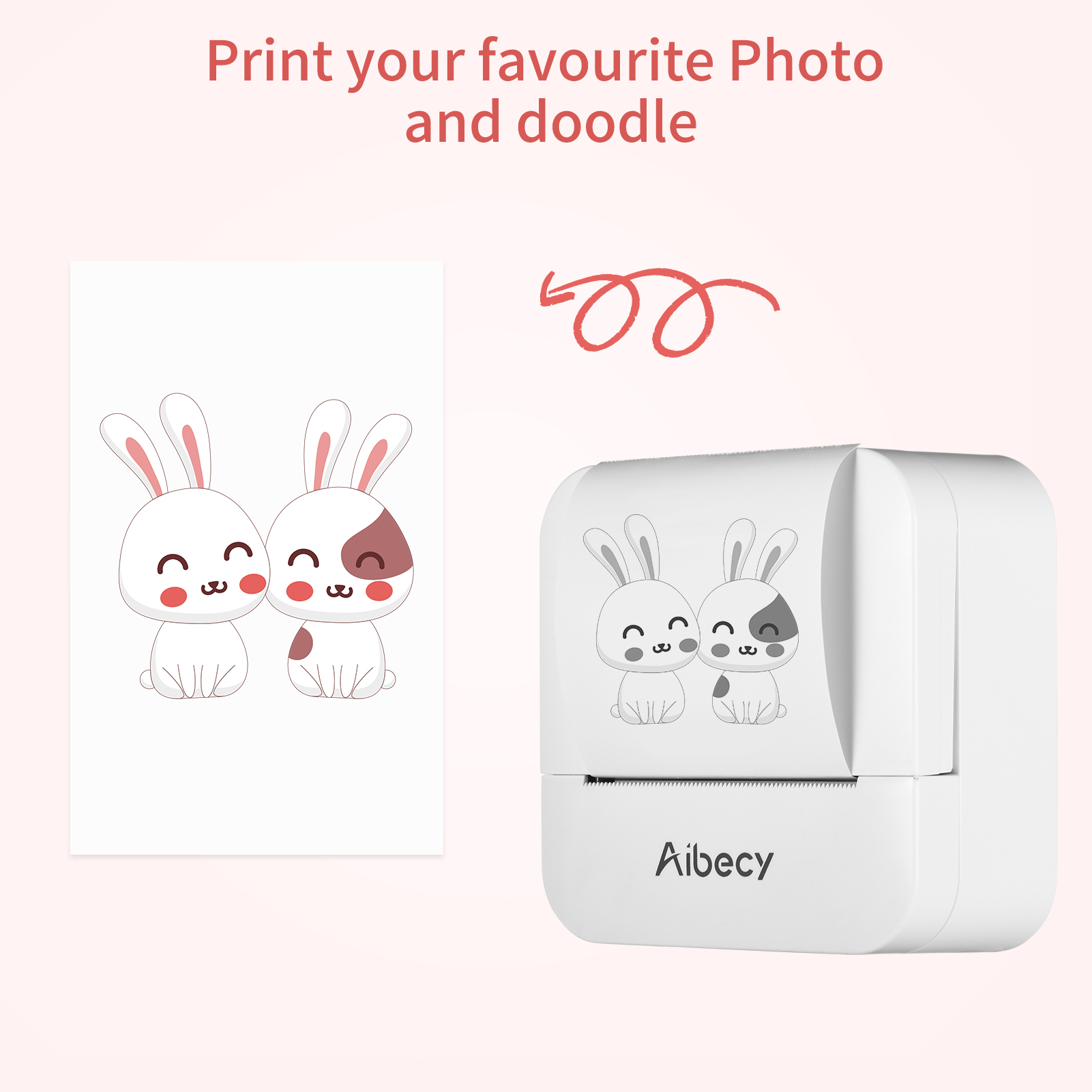 Aibecy Mini All-in-One Thermal Printer Portable Photo Printing Machine 203DPI Wireless BT Connection for Picture Lable DIY