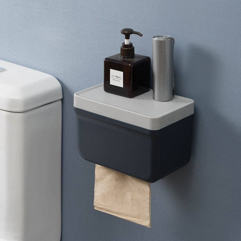 Wall Hanging Tissue Box Waterproof Wall Mount Toilet Paper Holder Shelf Toilet Paper Tray Roll Paper Tube Storage Box