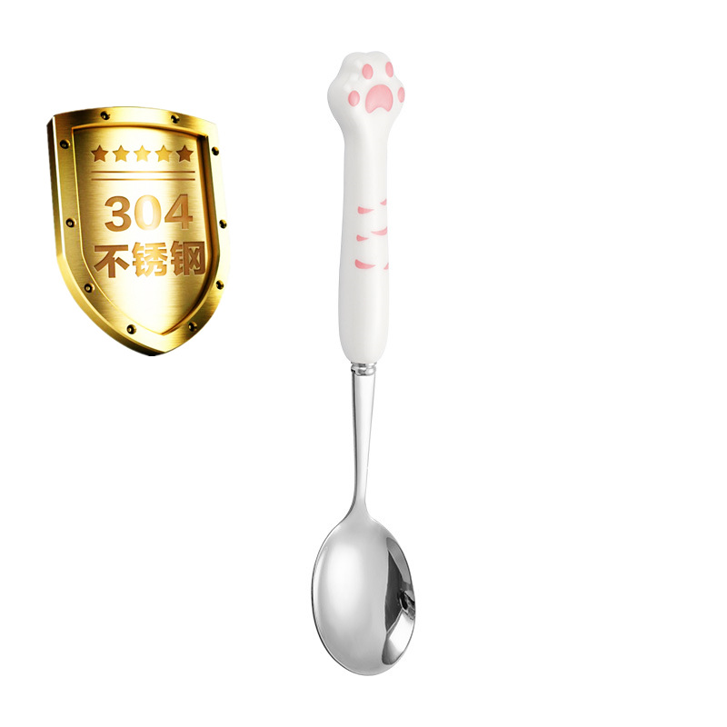 Cute cat claw ceramic 304 stainless steel tableware spoon fork chopsticks cute cartoon spoon gold spoon fork