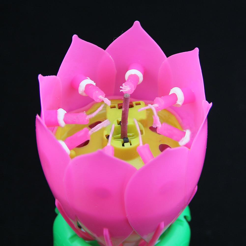Musical Lotus Flower Happy Birthday Party Candle Lights Cake Decoration