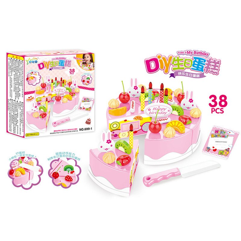 38-75pcs Kitchen Toys Pretend Play Cutting Birthday Cake Food Eat Toys Early Educational Baby Play Games SA978293: 38pcs pink