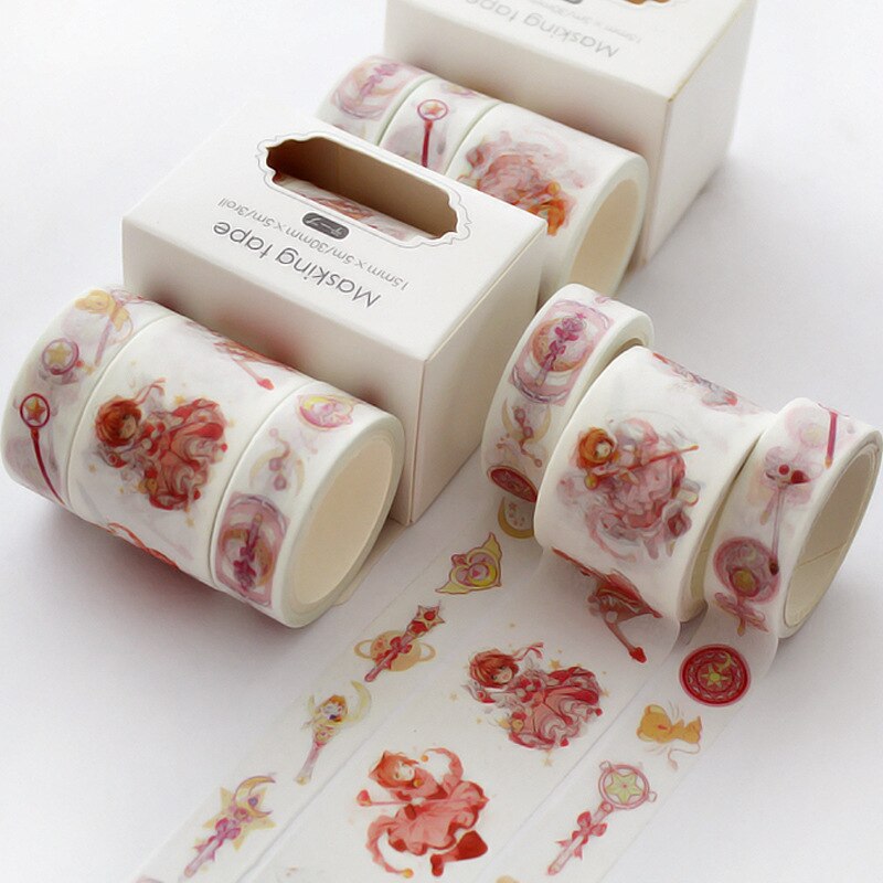 Papier décoratif japonais, 3 pièces/pièce, motif Floral fleur de cerisier, masquage, ensemble de bandes Washi, autocollants, artisanat et Scrapbooking: B
