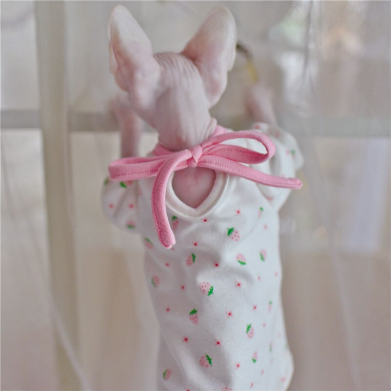 Sphynx gatto vestito fiore carino fragola maniche a sbuffo abiti per gatti senza peli vestiti per gatti gonna senza maniche sottile estiva