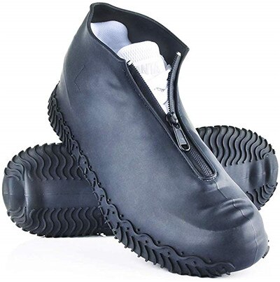 Portable Waterproof Shoe Covers Silicone Reusable Shoe Cover Non-slip Durable Zipper Elastic Rain Cover Protection for Men Women: black / L