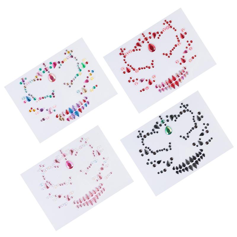 4Pcs Festival Skull Face Sticker Drill Diamond Crystal Makeup Accessories