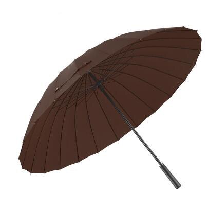 Høj 24 ben paraply mand kvinder læder håndtag langhåndteret manuelt vindtæt regn paraply: Mørk khaki
