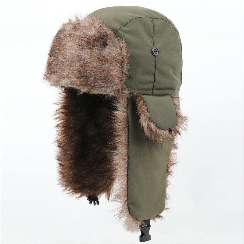Ushanka-Sombrero con mascarilla para hombre, gorra de invierno cálida, ajustable, rusa, para las orejas con solapa, impermeable: Green