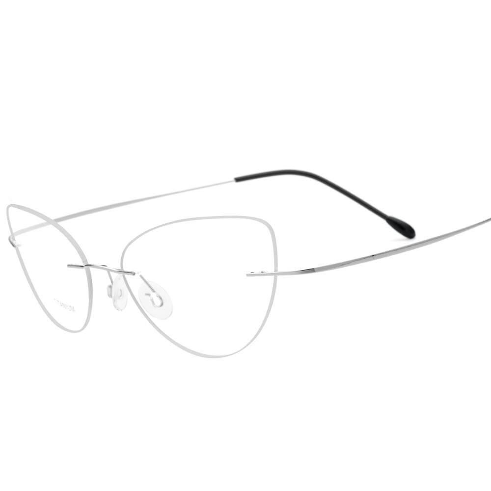 Hdcrafter kantløse brilleramme kvinder cat eye titanium ultralette receptfrie rammeløse skrueløse optiske brillerrammer: Sølv