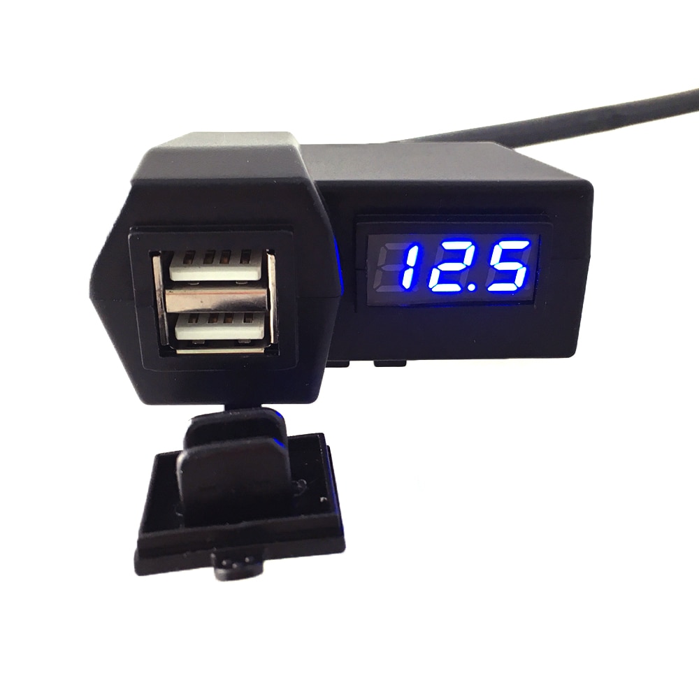 Motorfiets 5V 3.1A Usb Socket Charger + Blauwe Led Voltmeter Voltage Meter