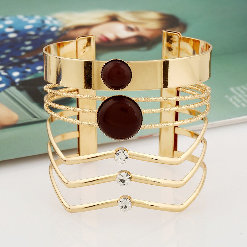 LZHLQ Geometric Multilayer Wire Bangle Trendy Maxi Opened Resin Cuff Bracelet For Women Brand Jewelry Accessories: Shu pai Brown