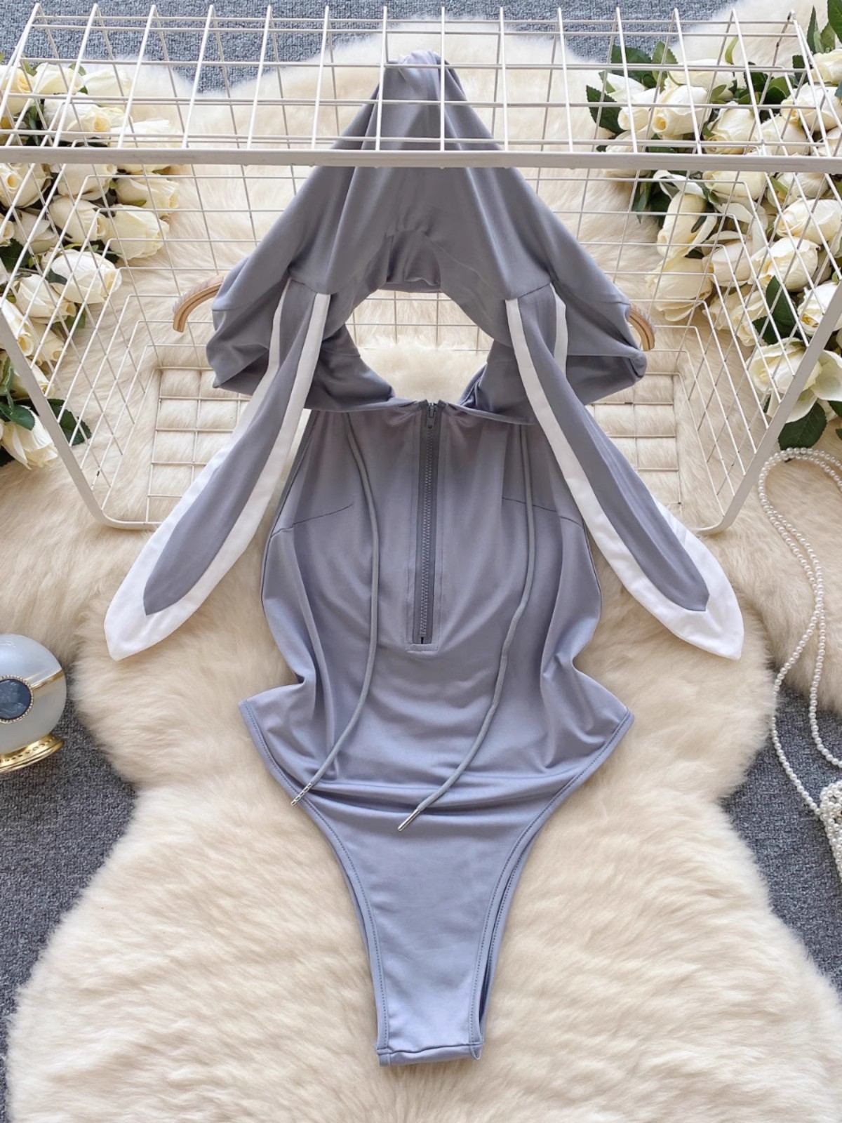Sexy bunny girl pak pure desire stijl volwassen ondergoed rollenspel kostuum dames sexy nachtkleding eendelig pak: Wit