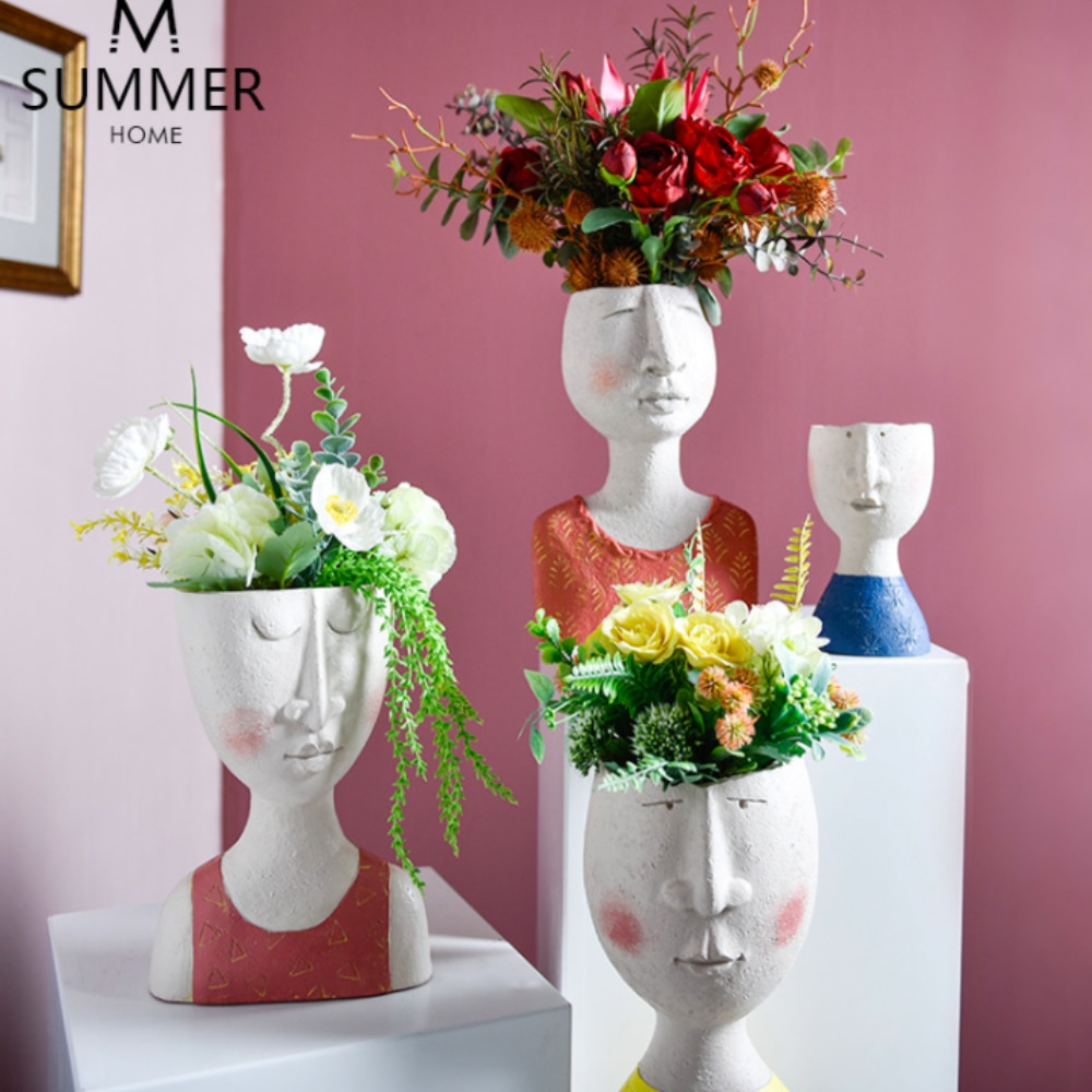 Kunst portræt blomsterpotte vase skulptur harpiks menneskeligt ansigt familie blomsterpotte håndlavet have opbevaring blomsterarrangement hjem dekorationer