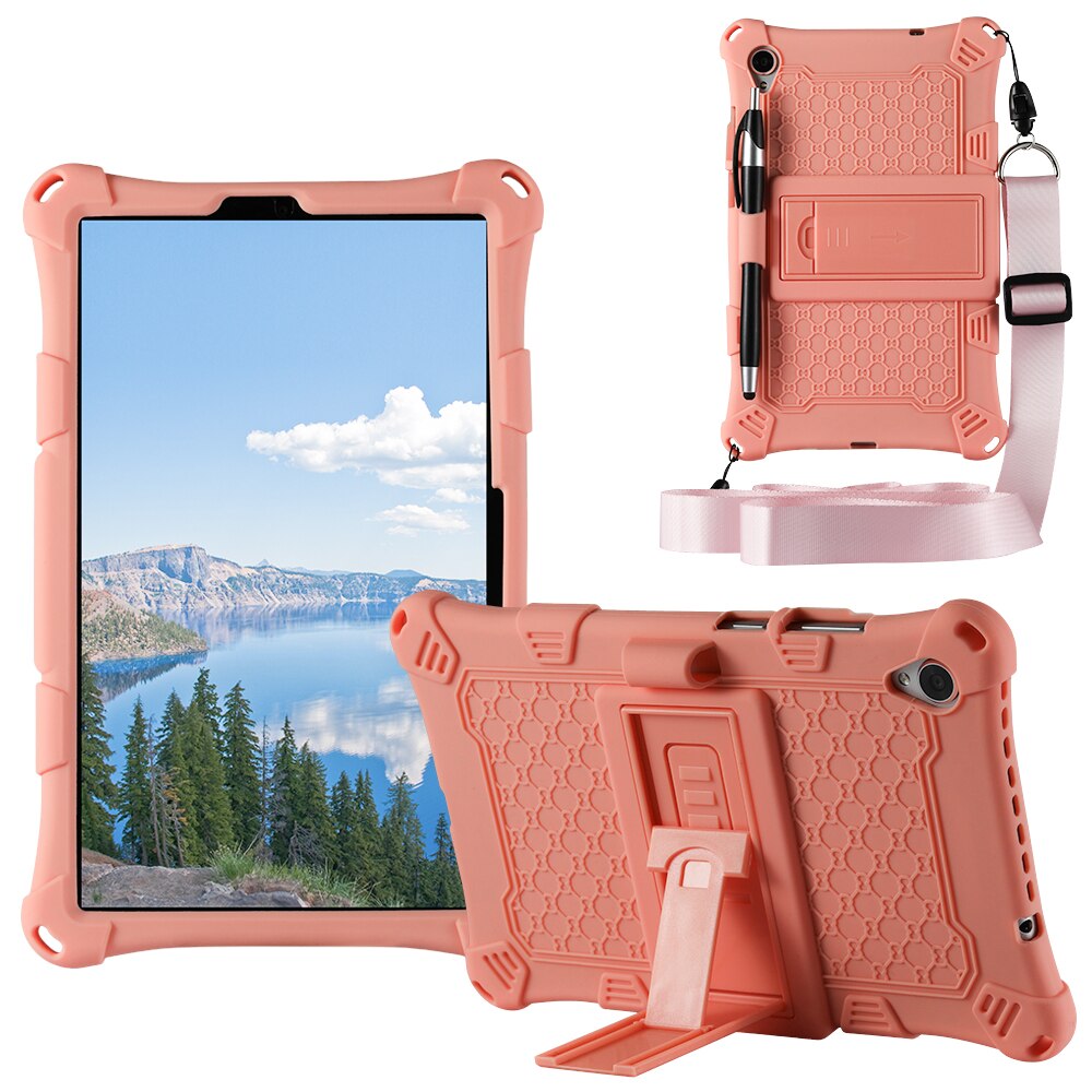 Pokrowiec na Lenovo Tab M8 TB-8505F TB-8705X miękki silikonowy pokrowiec na Tablet z podstawką do tabletu lenovo m8 M 8: pink-Pen strap