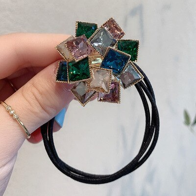 Cinta elástica coreana para el pelo, banda para la cabeza con diamantes de imitación de cristal, coletero de de lujo a la , Accesorios para el pelo: Multicolor