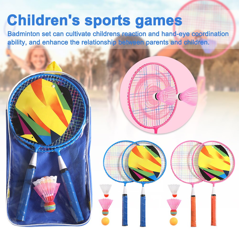 Indendørs udendørs anti-slip håndtag sports spil bærbar børnehave rygsæk med ketsjere træning børn badminton sæt bolde