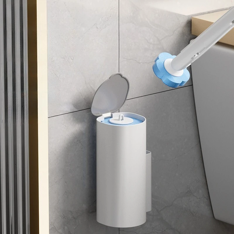Cepillo de limpieza para inodoro, Kit de cabezal de repuesto desechable, inodoro con recargas, herramienta de limpieza de baño de mango largo con soporte