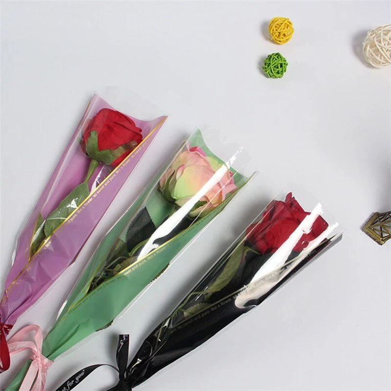 Bolsa de embalaje de celofán transparente de 50 Uds., bolsas de caramelos en forma de cono bolsa de con flores, palomitas de maíz dulce, Chocolate, bolsa de plástico para envolver cumpleaños y boda