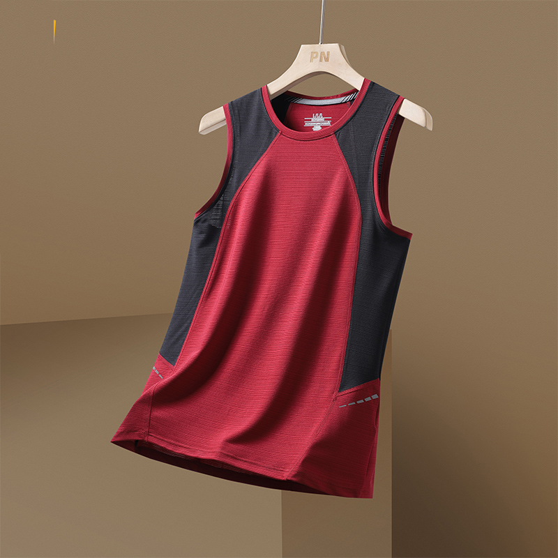 Chaleco de manga corta para hombre, camiseta negra y roja de retales, camiseta sin mangas para gimnasio, camisetas, ropa de de gran tamaño 3XL con cuello redondo 2024: M / Rojo