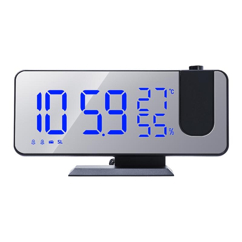 Moderne Desktop Decoratie Wekker Led Scherm Projectie Klok Radio Weersverwachting Klok Thermo-Hygrometer Wekker: black with blue