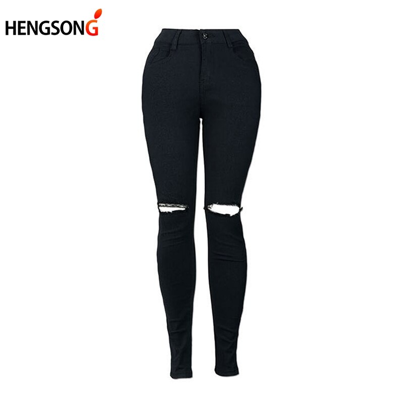 Witte gescheurde jeans voor dames, coole denim, hoge taille, elastische broek, capribroek, skinny, zwarte casual pencil jeans  ho833795