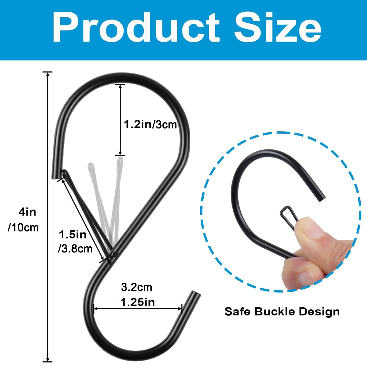 Lot de 2/4/8 crochets en S de 4 pouces pour suspendre avec boucle de sécurité, crochets en S robustes, grands crochets en métal pour suspendre des plantes, des jeans, des pots, des sacs