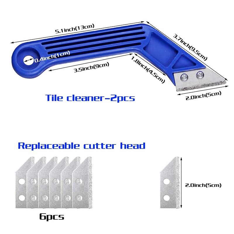 2 Pcs Grout Scraping Rake Tool Tile Rake Silicone Caulking Tool Kit with 8 Blade for Bathroom Kitchen Room Floor Corner